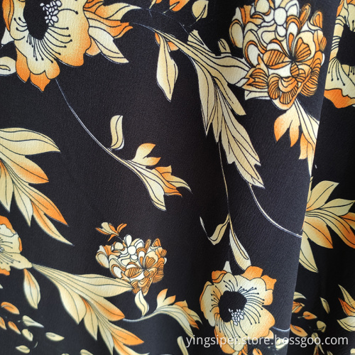 Rayon tryckt klänning moss crepe tyg